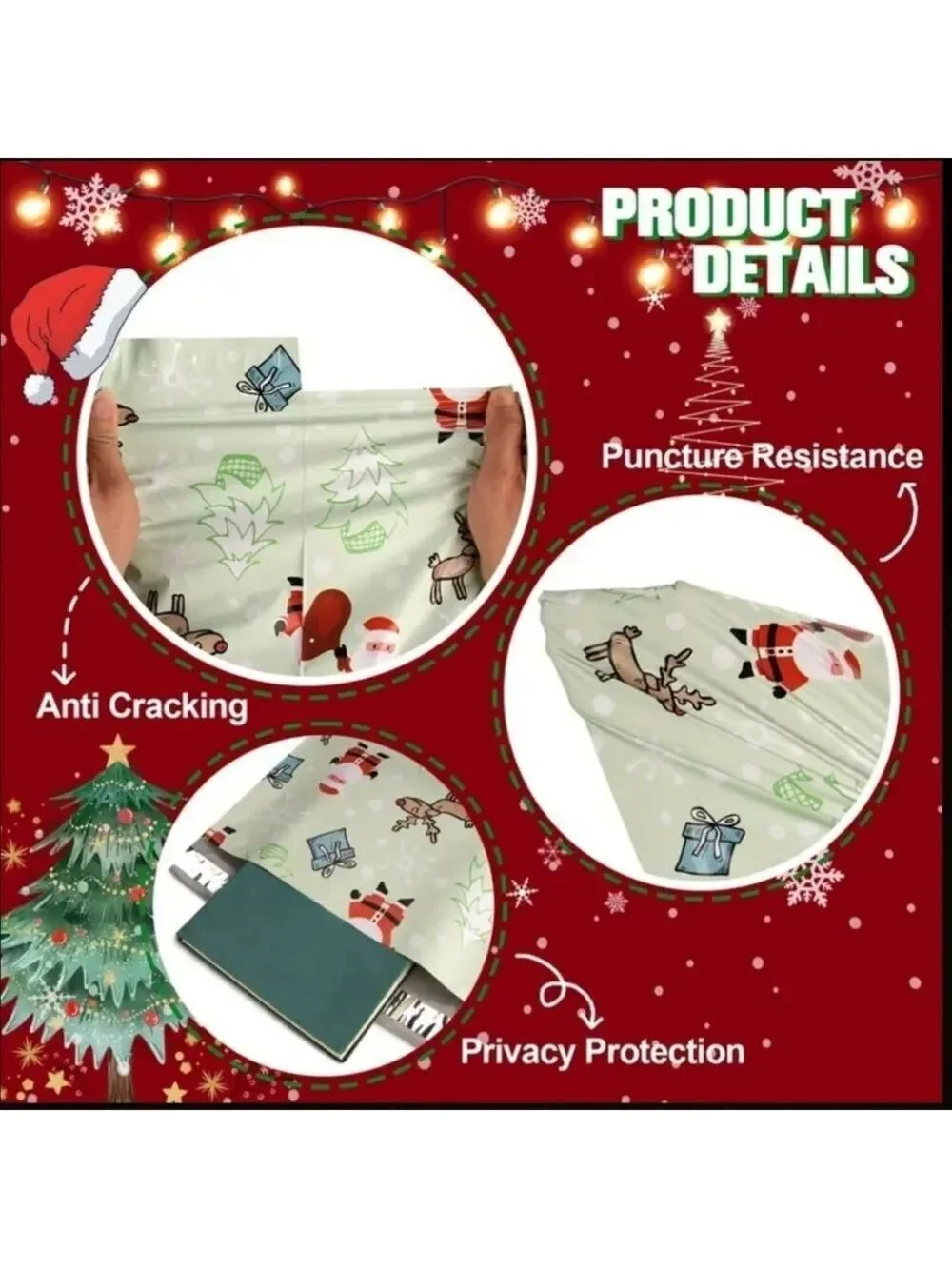 Ten Festive Santa and Reindeer 14.5x19 Inch Mint Green Poly Mailer